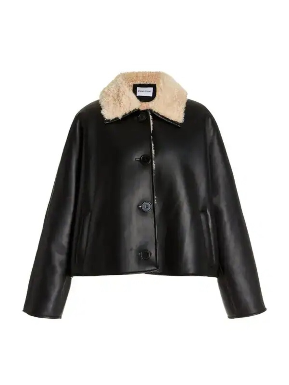 Stand Studio Leather Jacket with Cream Shearling Collar